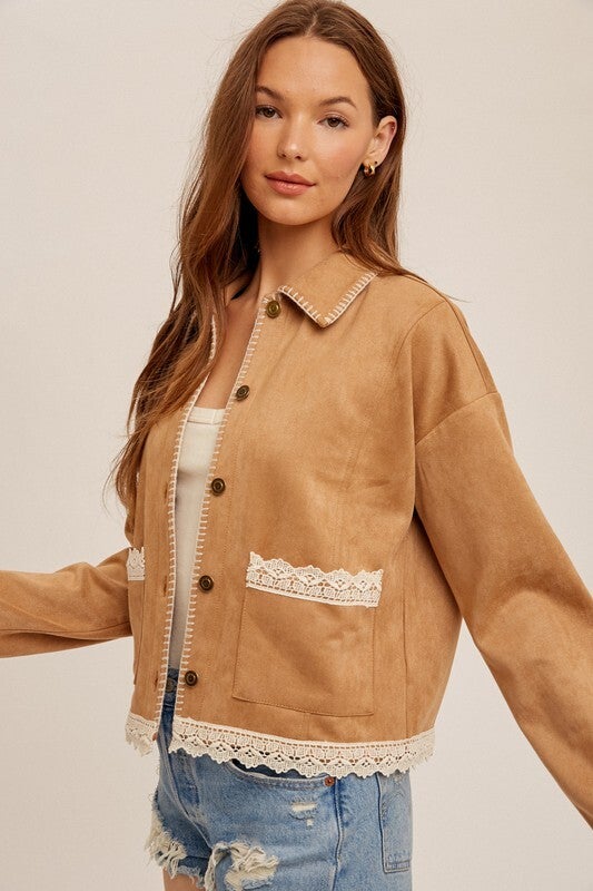 Contrasting faux discount suede jacket